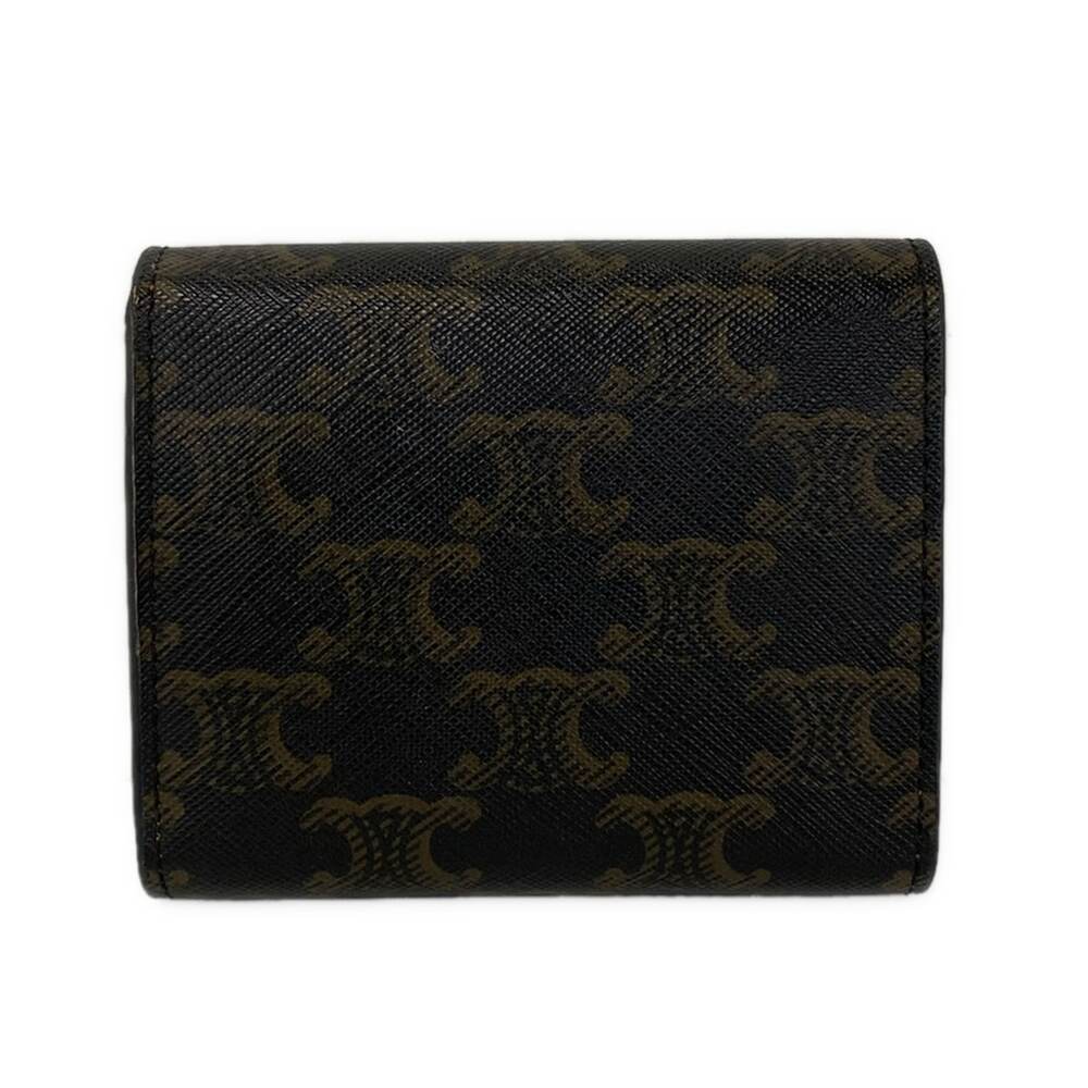 Celine Small Wallet Triomphe Trifold Wallet Black Beige - Picture 2 of 7